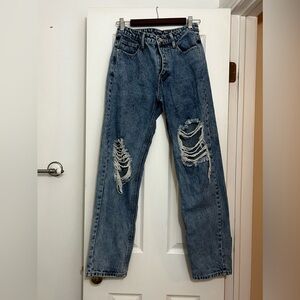 Medium-dark wash ripped jeans